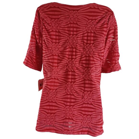 ECI New York Textured Stripe Blouse S Cherry Red Semi-Sheer Knit Top NWT Macy’s - Picture 6 of 9